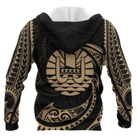 Tahiti Polynesian All Over Zip up Hoodie Gold Tribal Wave - Polynesian Pride
