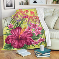 Personalized Hawaii Turtle Hibiscus Flower Polynesian Premium Blanket - Dulcie Style - AH - Polynesian Pride