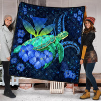 Hawaii Turtle Hibiscus Polynesian Premium Quilt - Jade Stone - AH - Polynesian Pride