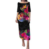 Tahiti Hibiscus Polynesian Tribal Puletasi Dress - LT12 Long Dress Black - Polynesian Pride