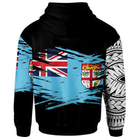Fiji Zip up Hoodie Claws Pattern With Flag - Polynesian Pride