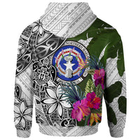 Northern Mariana Islands Hoodie White Turtle Plumeria Banana Leaf - Polynesian Pride