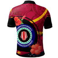 Papua New Guinea Polo Shirt Bougainville Flag of PNG with Hibicus and Polynesian Culture Polo Shirt - Polynesian Pride