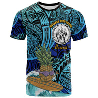Hawaii Custom T Shirt Waiakea High School with Polynesian Culture and Tiki Surfer LT10 Blue - Polynesian Pride