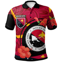 Papua New Guinea Polo Shirt Custom Papua New Guinea Flag with Hibicus Polynesian Patterns Polo Shirt Art - Polynesian Pride