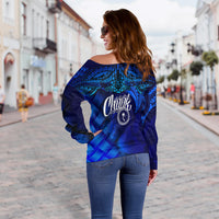 Chuuk Polynesian Off Shoulder Sweatshirt - Lauhala Coat Of Arms - Polynesian Pride
