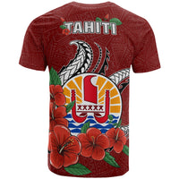 Tahiti Polynesian T Shirt Hibiscus Coat of Arm Red - Polynesian Pride