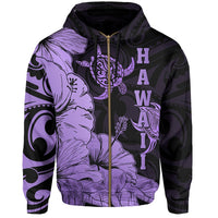 Hawaii Turtle Hoodie (Zipper) Polynesian Hibiscus Art Ver 2.0 Violet - Polynesian Pride