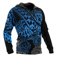 Tonga Polynesian Hoodie Blue Turtle Flowing - Polynesian Pride