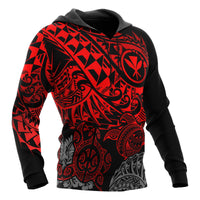 Polynesian Hawaii (Kanaka Maoli) Hoodie Red Turtle Hibiscus Flowing - Polynesian Pride