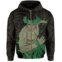 Polynesian Hula Man Helmet Hawaii Zip Hoodie Gold - Polynesian Pride