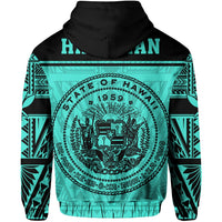 Polynesian Seal of Hawaii Zip Hoodie Turquoise NRP Style - Polynesian Pride