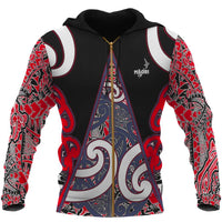 Maori Rugby Zip Hoodie Mangu Unisex Black - Polynesian Pride