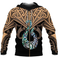 Maori Tattoo Zip Hoodie Hei Matau Abalone Gold Unisex Gold - Polynesian Pride