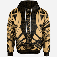 Marshall Islands All Over Zip up Hoodie Gold Tattoo Style Unisex Gold - Polynesian Pride