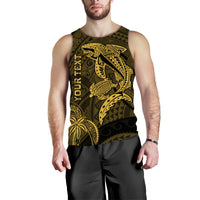 (Custom Personalised) Hawaii Men Tank Top Shark and Turtle Mix Kakau Gold LT9 Gold - Polynesian Pride