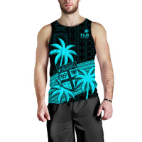 (Custom Personalised) Fiji Rugby Sevens Men Tank Top Tapa Palm Tree and Fijian Coat of Arms LT9 Blue - Polynesian Pride