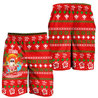 Hawaiian Santa Claus Mele Kalikimaka Men's Shorts - Aviv Style - Red - AH Red - Polynesian Pride