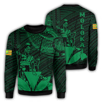 Hawaiian King Kanaka Map Polynesian Molokai Sweatshirt - Green - Hala Style - AH Unisex Green - Polynesian Pride
