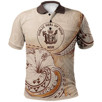 Niue Polo Shirt Hibiscus Flowers Vintage Style Unisex Nude - Polynesian Pride