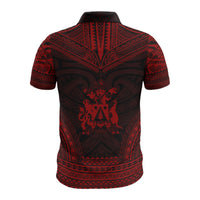 Norfolk Island Custom Polo Shirt Coat Of Arms Polynesian Chief Tattoo Red Version - Polynesian Pride
