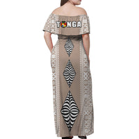 Tonga Rugby Off Shoulder Long Dress - Mate Ma'a Tonga Version Cream LT13 - Polynesian Pride