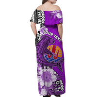 (Custom Personalised) Tahiti Islands Off Shoulder Long Dress Polynesian Shark Mix Tropical Flowers Purple Style LT14 - Polynesian Pride