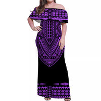 (Custom Personalised) Polynesian Off Shoulder Long Dress Dashiki With Polynesian Tattoo Royal Purple Version LT14 Women Purple - Polynesian Pride