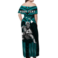 (Custom Personalised) Hawaii Off Shoulder Long Dress Hawaiian Warrior With Weapon Polynesian Ver.02 LT14 - Polynesian Pride