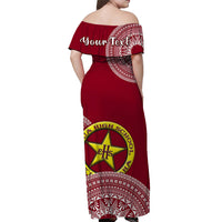 (Custom Personalised) Tonga Eua High School Off Shoulder Long Dress Tongan Ngatu Pattern LT14 - Polynesian Pride