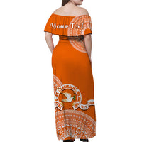 (Custom Personalised) Tailulu Tonga College Off Shoulder Long Dress Tongan Ngatu Pattern LT14 - Polynesian Pride