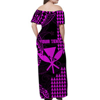 (Custom Personalised) Hawaii Day Kakau Off Shoulder Long Dress Proud To Be Hawaiian Purple King Kamehameha and Kanaka Maoli LT13 - Polynesian Pride