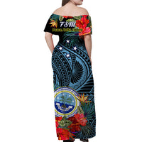 Federated States of Micronesia Off Shoulder Long Dress Hibiscus Flowers FSM Seal Polynesian Ver.01 LT14 - Polynesian Pride