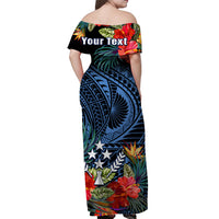 (Custom Personalised) Kosrae State Off Shoulder Long Dress FSM Hibiscus Flowers Mix Polynesian LT14 - Polynesian Pride