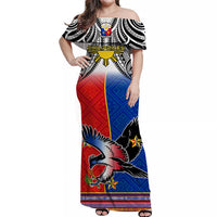 Custom Personalised Philippines Off Shoulder Long Dress Polynesian Filipino Pattern With Eagle LT14 Women White - Polynesian Pride