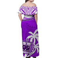 Samoa Off Shoulder Long Dress Samoan Coat Of Arms With Coconut Purple Style LT14 - Polynesian Pride