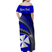 (Custom Personalised) Wallis And Futuna Off Shoulder Long Dress Plumeria Flowers With Blue Polynesian Pattern LT14 - Polynesian Pride