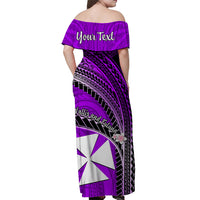 (Custom Personalised) Wallis And Futuna Off Shoulder Long Dress Plumeria Flowers With Purple Polynesian Pattern LT14 - Polynesian Pride