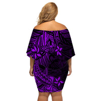 Polynesian Off Shoulder Short Dress Purple Hawaiian Tribal Hammerhead Shark LT14 - Polynesian Pride