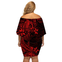 Polynesian Off Shoulder Short Dress Red Hawaiian Tribal Hammerhead Shark LT14 - Polynesian Pride