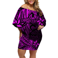 Polynesian Off Shoulder Short Dress Pink Hawaiian Tribal Hammerhead Shark LT14 Women Pink - Polynesian Pride