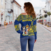 Niue Off Shoulder Sweater Hiapo Mix Polynesian Happy Constitution Day LT14 - Polynesian Pride