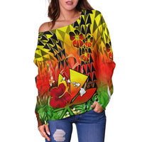 (Custom Personalised) Hawaii Flowers Off Shoulder Sweater Color Tribal Pattern Hawaiian LT13 - Polynesian Pride