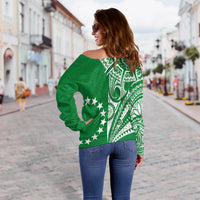 Cook Islands Tatau Off Shoulder Sweater Symbolize Passion Stars Version Green LT13 - Polynesian Pride