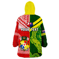 (Custom Personalised) Tonga And Australia Rugby Wearable Blanket Hoodie Mate Maa Tonga Mix Kangaroos LT14 - Polynesian Pride