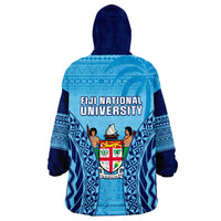 Fiji University Wearable Blanket Hoodie National Fijian Tapa Pattern Blue LT14 - Polynesian Pride