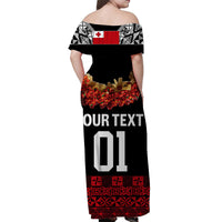 (Custom Personalised) Tonga Emancipation Day Off Shoulder Long Dress Independence Day - Fancy Kahoa Heilala Flower - Black Red LT8 - Polynesian Pride
