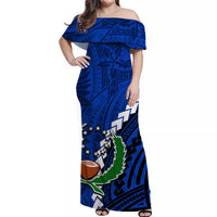 Pohnpei Off Shoulder Long Dress Polynesian Style LT6 Polyester spandex Blue - Polynesian Pride