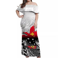 Papua New Guinea Patterns Off Shoulder Long Dress LT6 Women white - Polynesian Pride