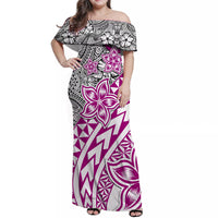 Traditional Polynesian Tribal Tattoo Retro Women Off shoulder Long Dress Pink LT9 Women Pink - Polynesian Pride